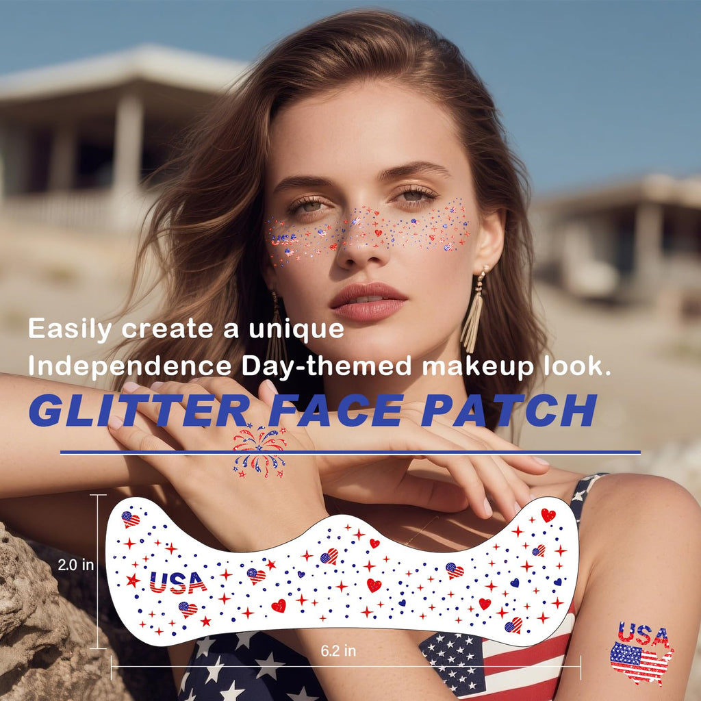 LADDYFOX 20-Piece Patriotic Glitter Face Tattoos – Waterproof Independence Day Temporary Tattoos