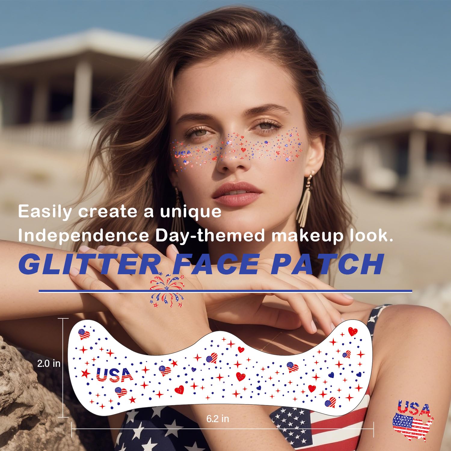 LADDYFOX 20-Piece Patriotic Glitter Face Tattoos – Waterproof Independence Day Temporary Tattoos