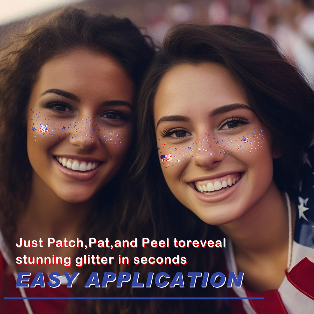 LADDYFOX 20-Piece Patriotic Glitter Face Tattoos – Waterproof Independence Day Temporary Tattoos