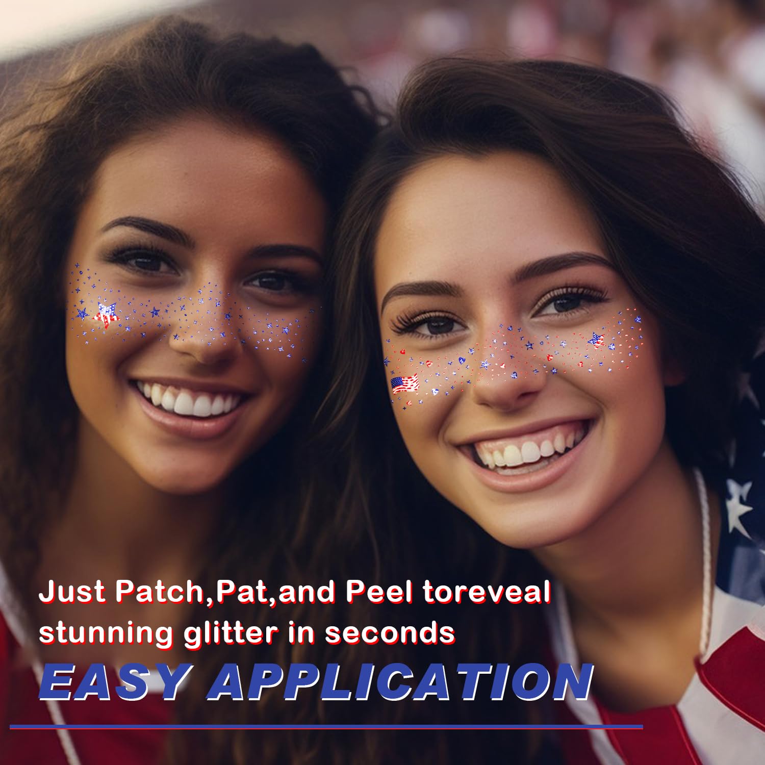 LADDYFOX 20-Piece Patriotic Glitter Face Tattoos – Waterproof Independence Day Temporary Tattoos