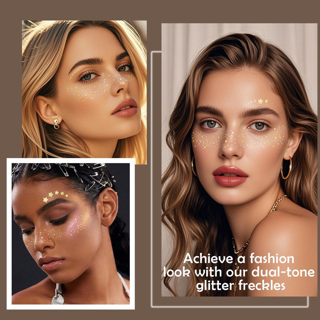 LADDYFOX 20 Pcs Gold & Silver Glitter Freckles – Waterproof DIY Face Patches