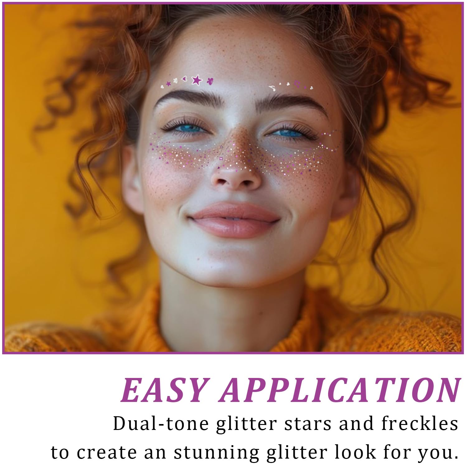 LADDYFOX 20 Pcs Purple & Silver Glitter Freckles – Waterproof, 48h Temporary Face Tattoos