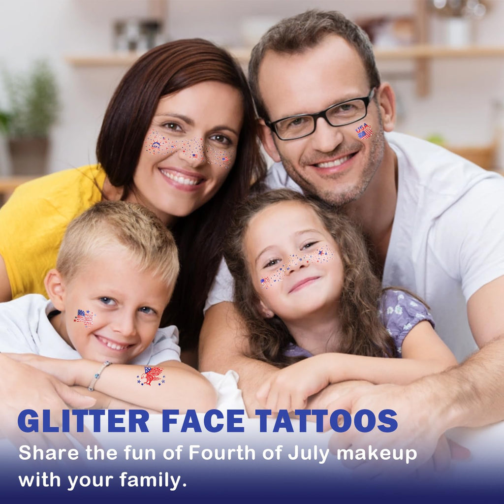 LADDYFOX 20-Piece Patriotic Glitter Face Tattoos – Waterproof Independence Day Temporary Tattoos