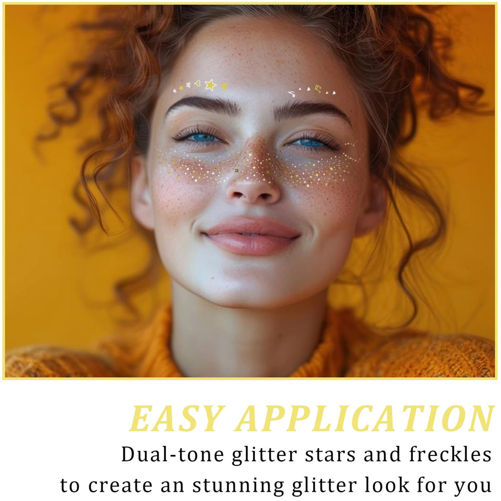 LADDYFOX 20 Pcs Gold & Silver Glitter Freckles – Waterproof DIY Face Patches