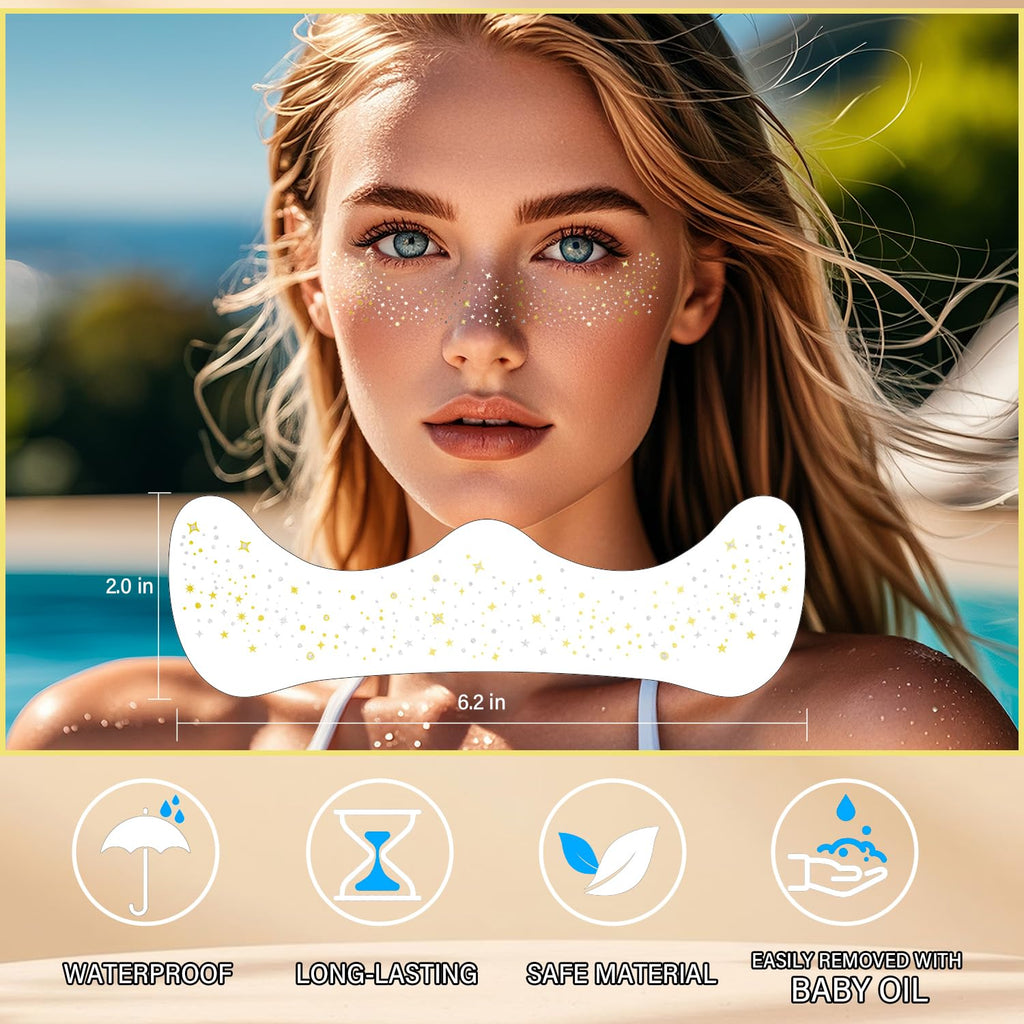 LADDYFOX 20 Pcs Gold & Silver Glitter Freckles – Waterproof DIY Face Patches