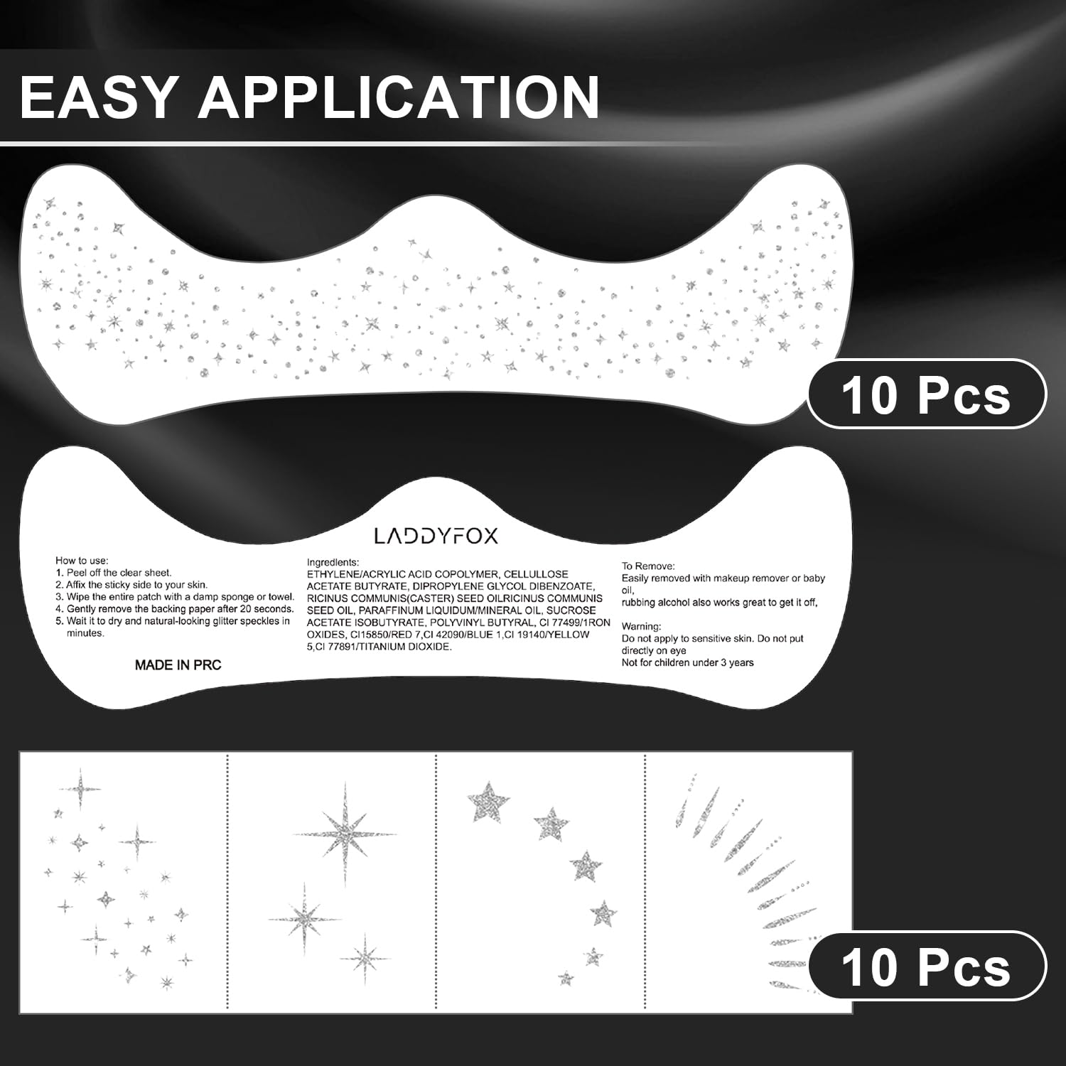 LADDYFOX 20 Pcs Silver Face Patches – Glitter Freckles, Waterproof Temporary Tattoos