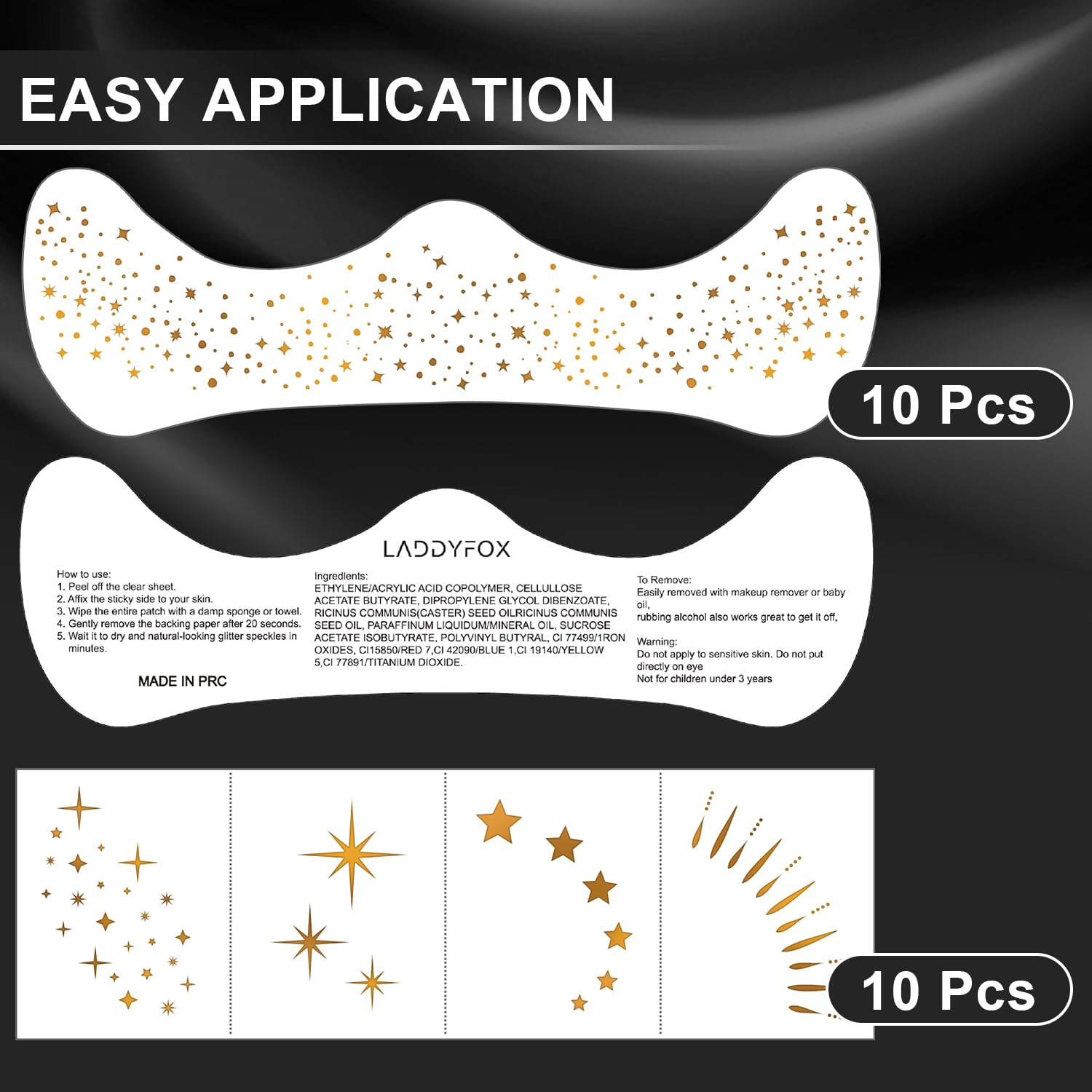 LADDYFOX 20 Pcs Gold Face Makeup Patches – Glitter Freckles, Waterproof Sparkle for Mardi Gras