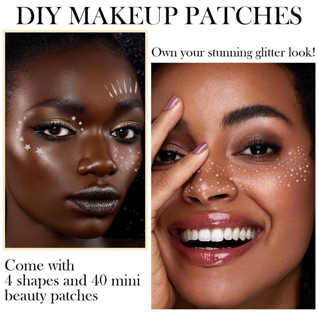 LADDYFOX 20 Pcs Silver Face Patches – Glitter Freckles, Waterproof Temporary Tattoos