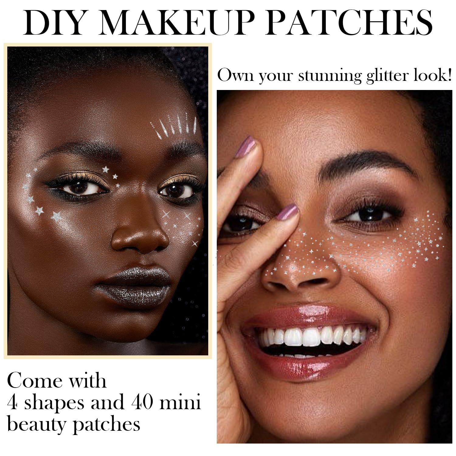 LADDYFOX 20 Pcs Silver Face Patches – Glitter Freckles, Waterproof Temporary Tattoos