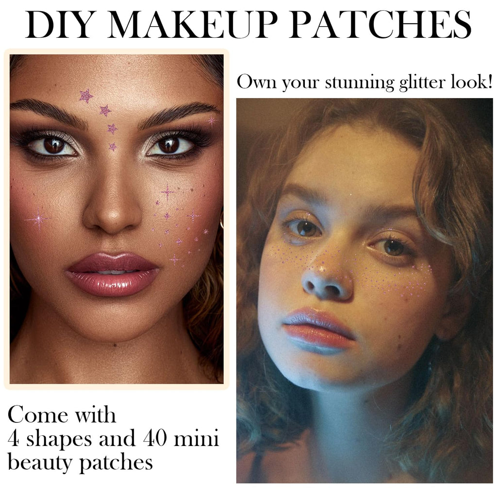 LADDYFOX 20 Pcs Rose Gold Glitter Freckles Patches – Waterproof Easy-Apply Face Tattoos for Women