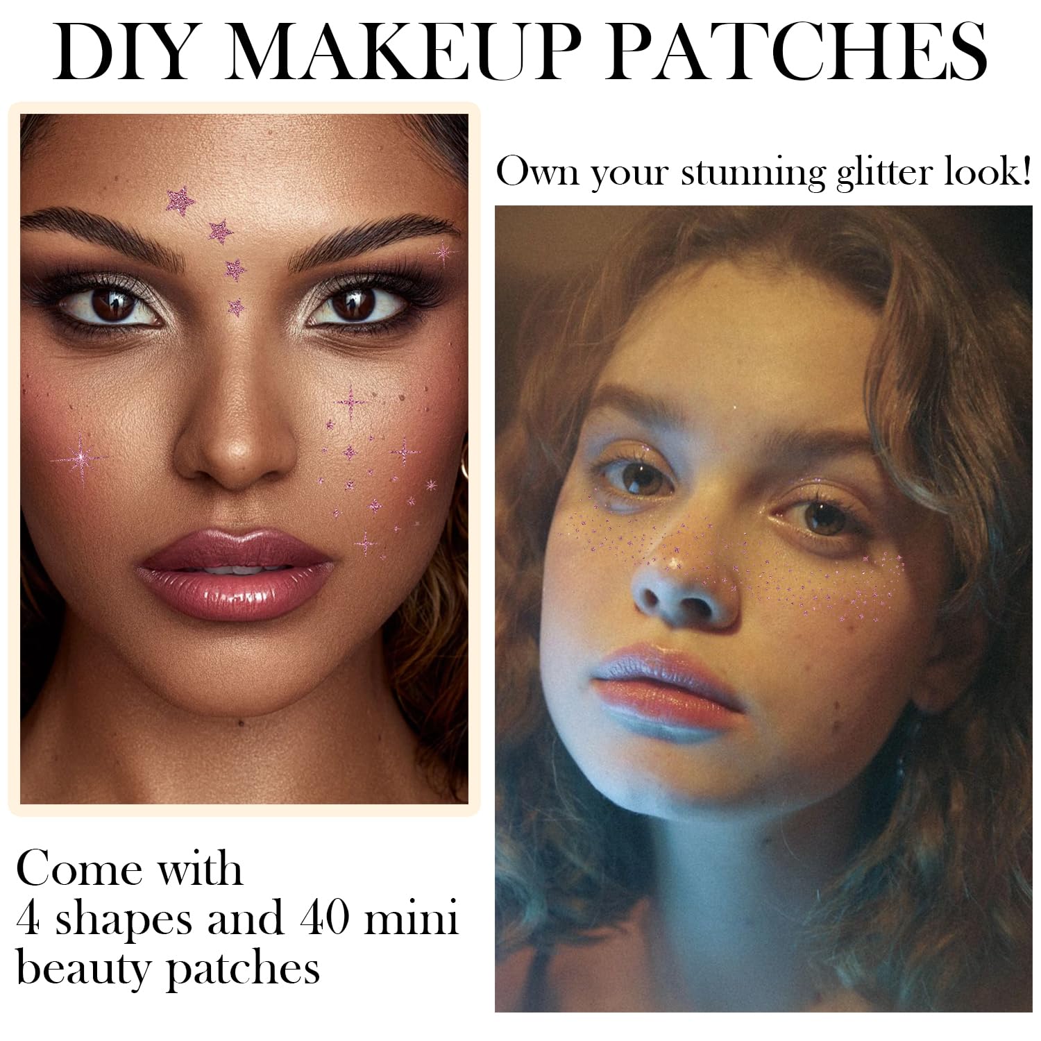 LADDYFOX 20 Pcs Rose Gold Glitter Freckles Patches – Waterproof Easy-Apply Face Tattoos for Women