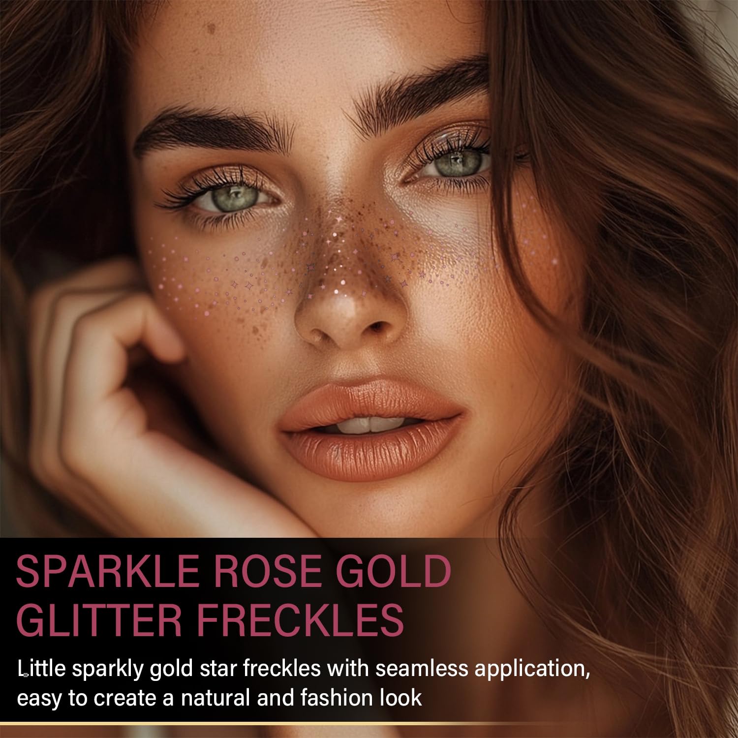 LADDYFOX 20 Pcs Rose Gold Glitter Freckles Patches – Waterproof Easy-Apply Face Tattoos for Women