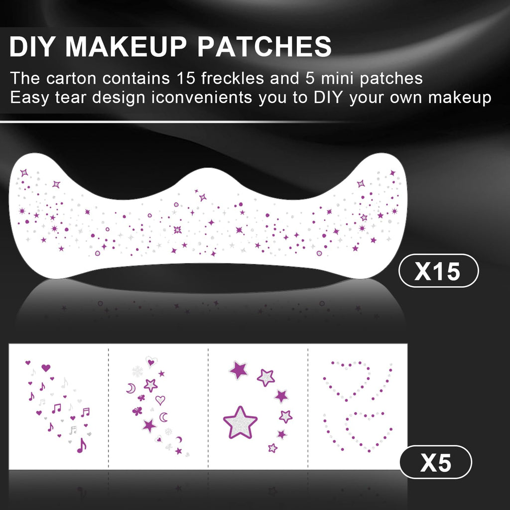LADDYFOX 20 Pcs Purple & Silver Glitter Freckles – Waterproof, 48h Temporary Face Tattoos