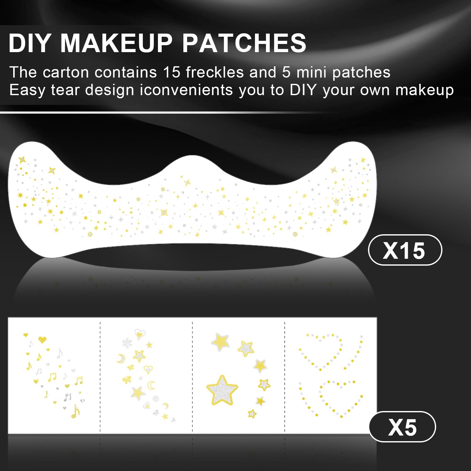 LADDYFOX 20 Pcs Gold & Silver Glitter Freckles – Waterproof DIY Face Patches