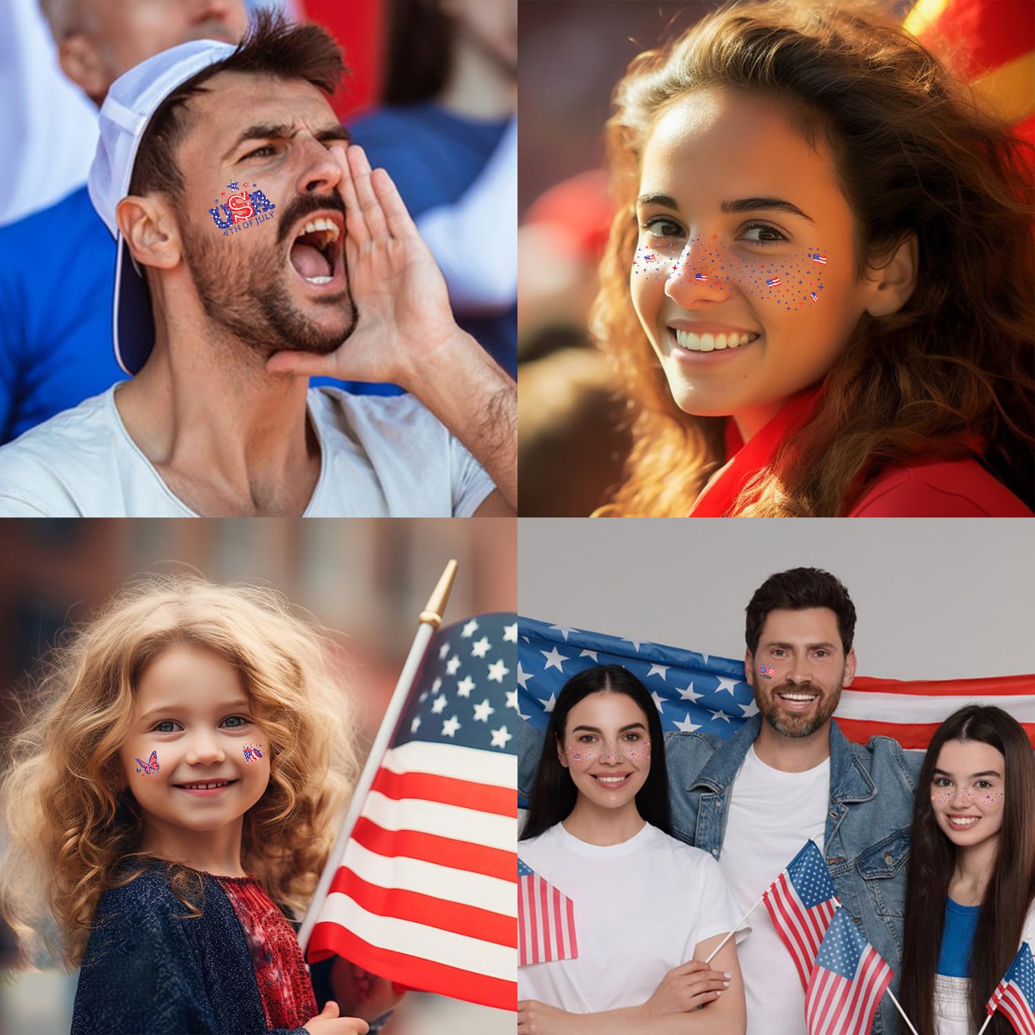 LADDYFOX 20-Piece Patriotic Glitter Face Tattoos – Waterproof Independence Day Temporary Tattoos
