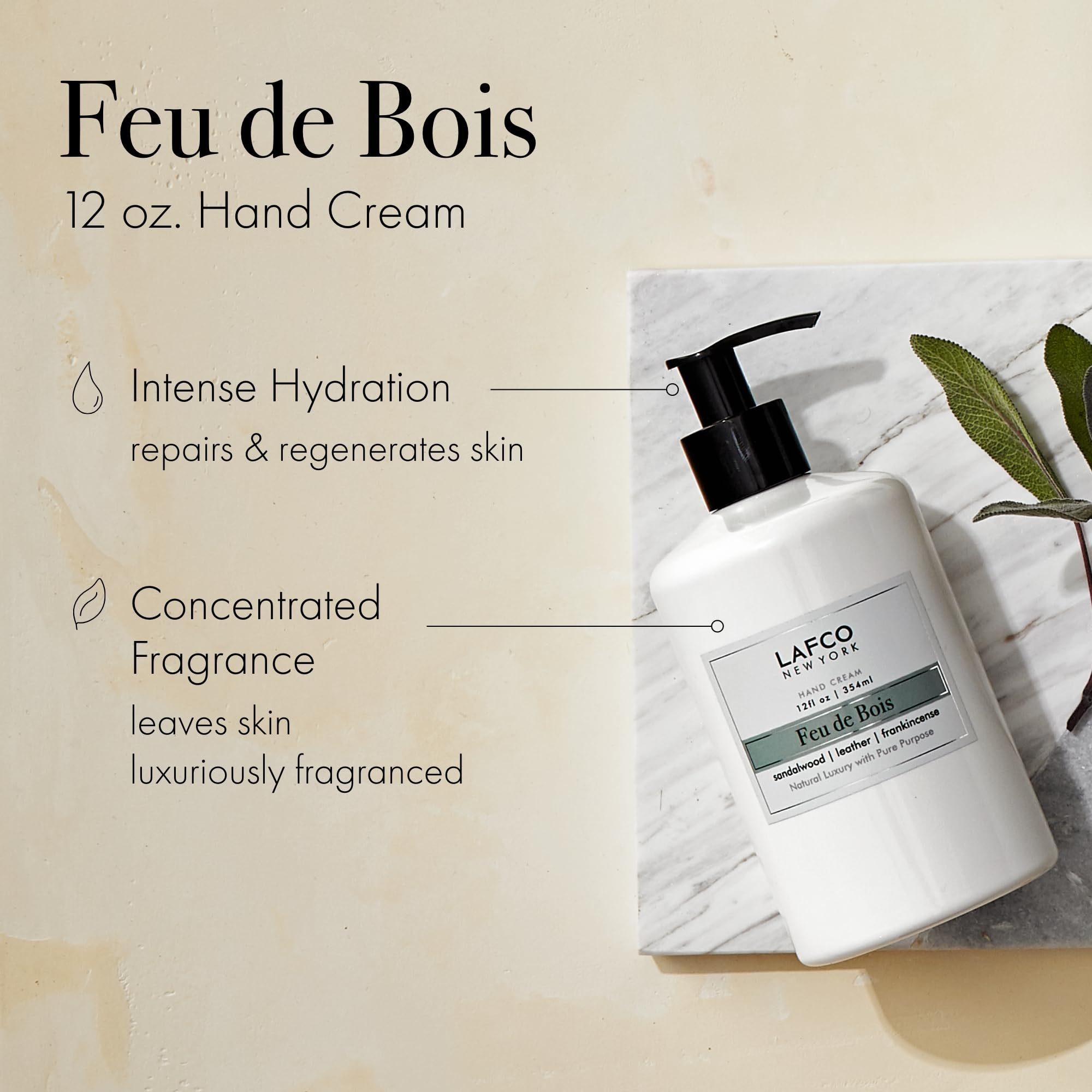 LAFCO New York Feu de Bois Hand Cream 12oz – Hydration, Scent, Plant-Based Formula