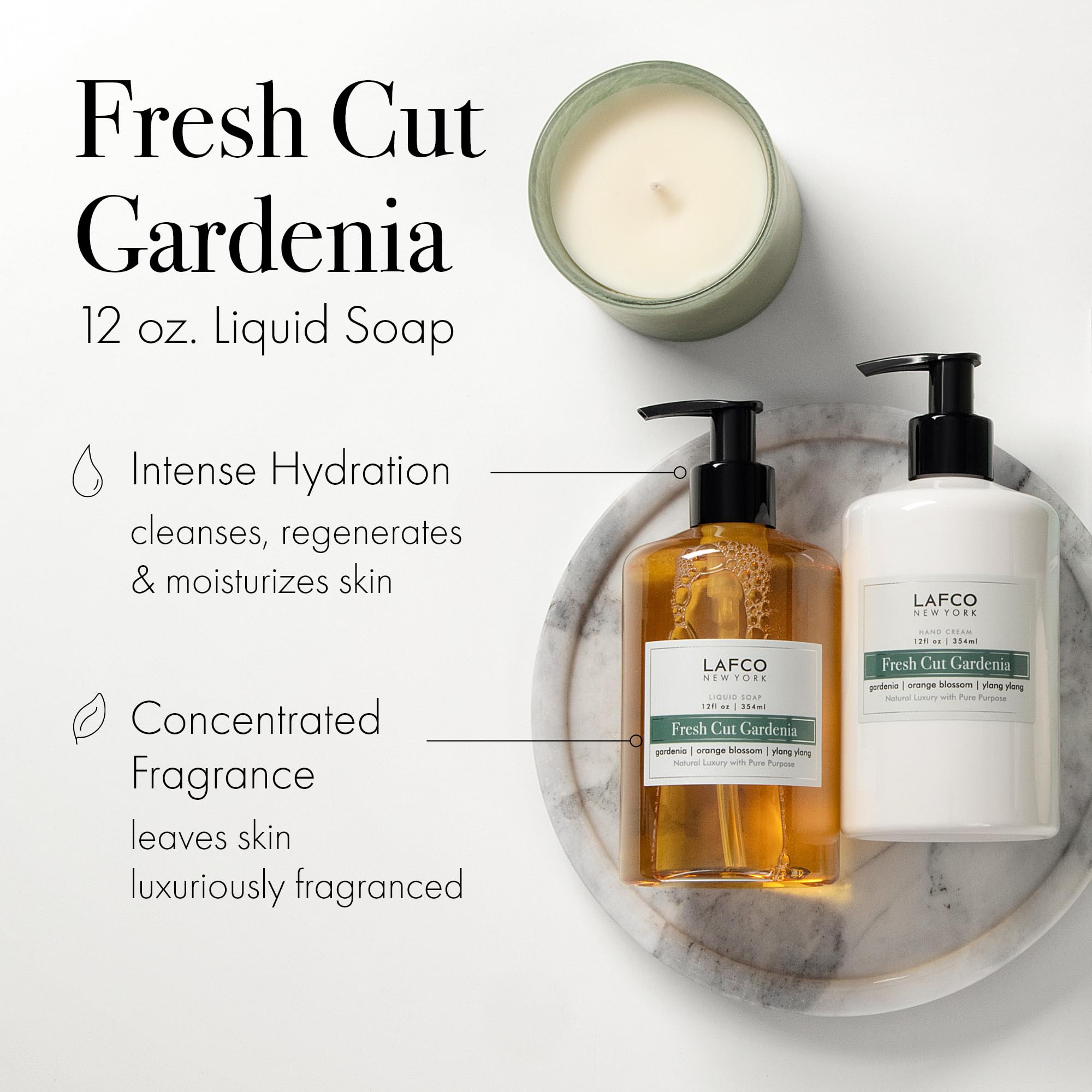 LAFCO New York Liquid Soap, Fresh Cut Gardenia – 12 oz, Hypoallergenic & Plant-Based