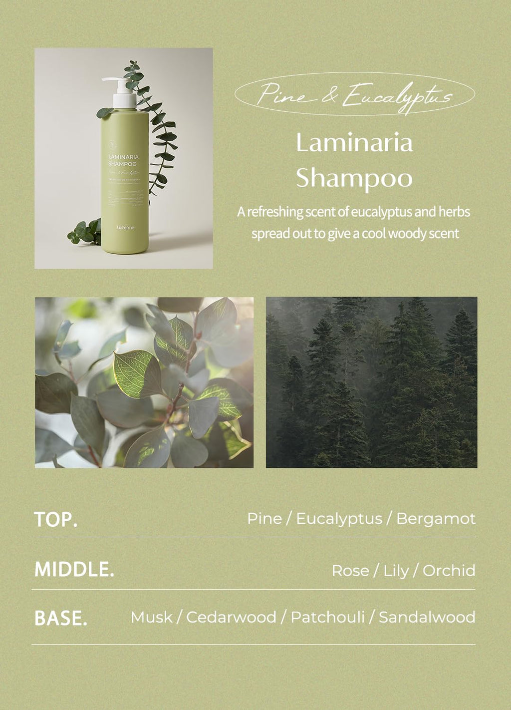 Laferme Laminaria Shampoo with Organic Ingredients – Korean Clarifying, Hydrating & Strengthening, Sulfate & Paraben-Free, 16.9 oz, Pine Eucalyptus