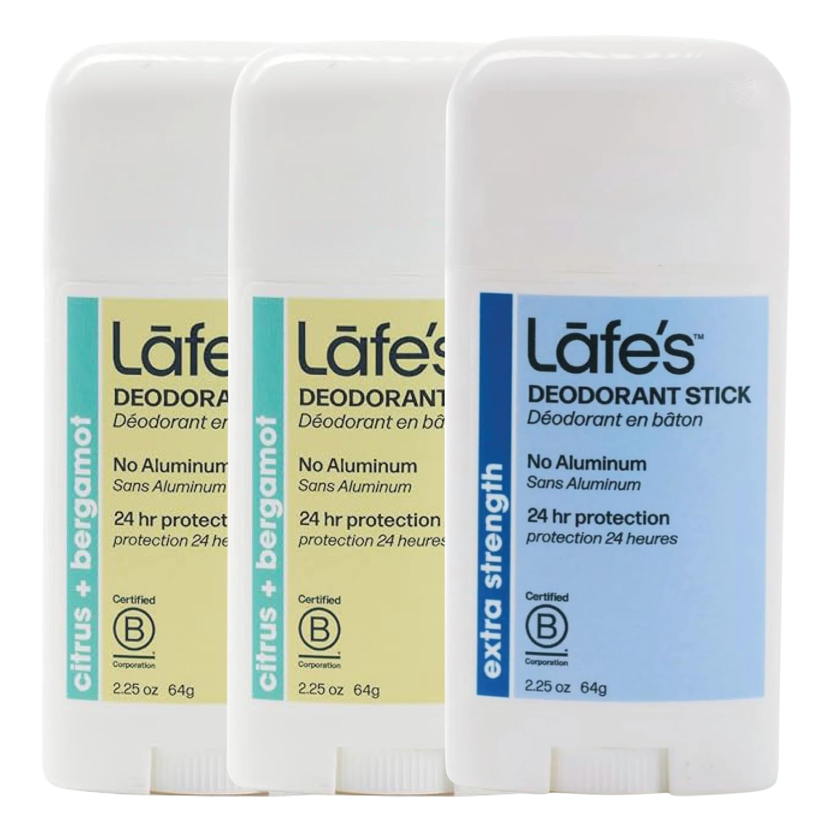 Lafe's Natural Deodorant 3-Pack - Aluminum-Free, Baking Soda-Free, Citrus & Bergamot Extra Strength, 2.25 oz