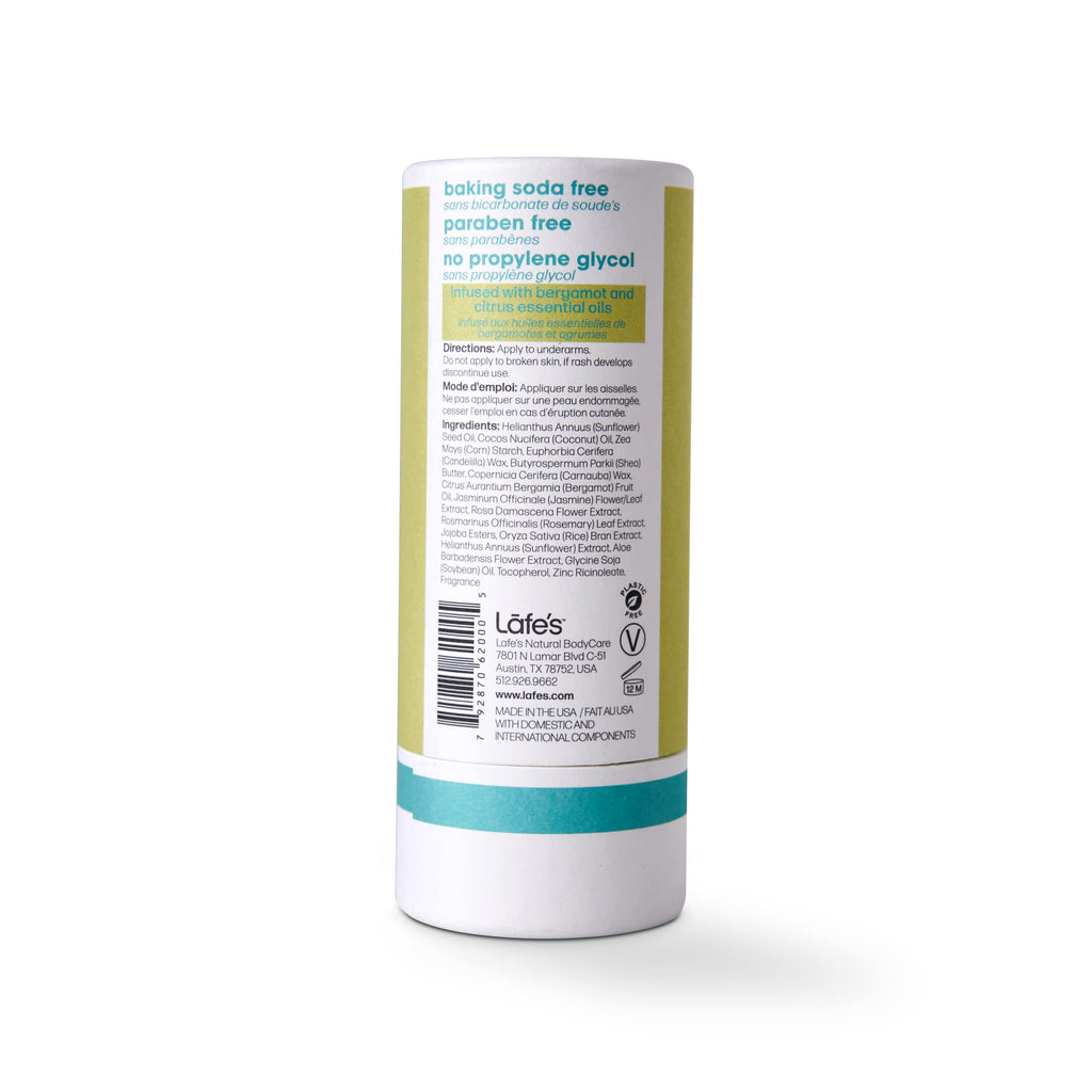 Lafe's Natural Deodorant | 2.25oz Plastic-Free Paper Packaging | Citrus & Bergamot, 24-Hour Protection