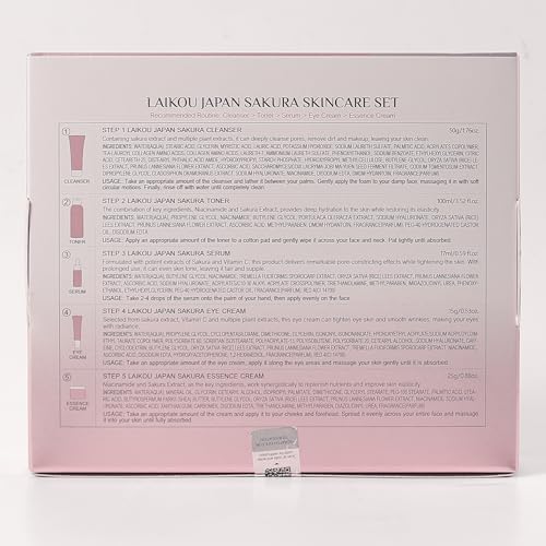 LAIKOU Sakura Skin Care Set | Face Mask, Serum, Cleanser, Toner, Eye Cream
