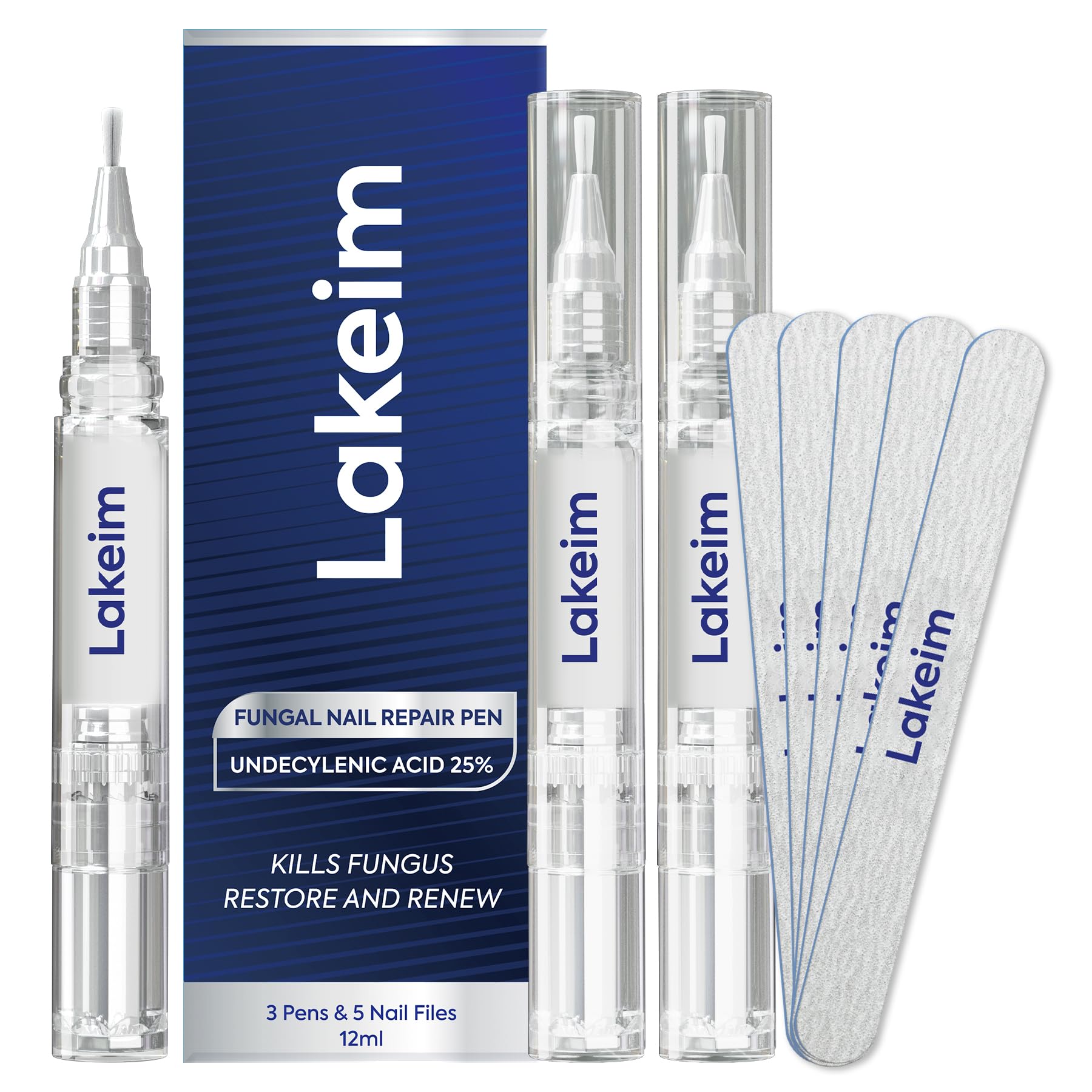 Lakeim Toenail Fungus Treatment Extra Strength – 25% Undecylenic Acid & Tea Tree Oil (3 Pens + 5 Files)