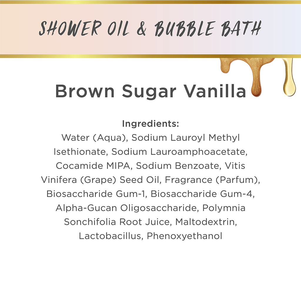LaLicious Brown Sugar Vanilla Shower Oil & Bubble Bath – Probiotics, Grapeseed Oil, Paraben-Free (10oz)