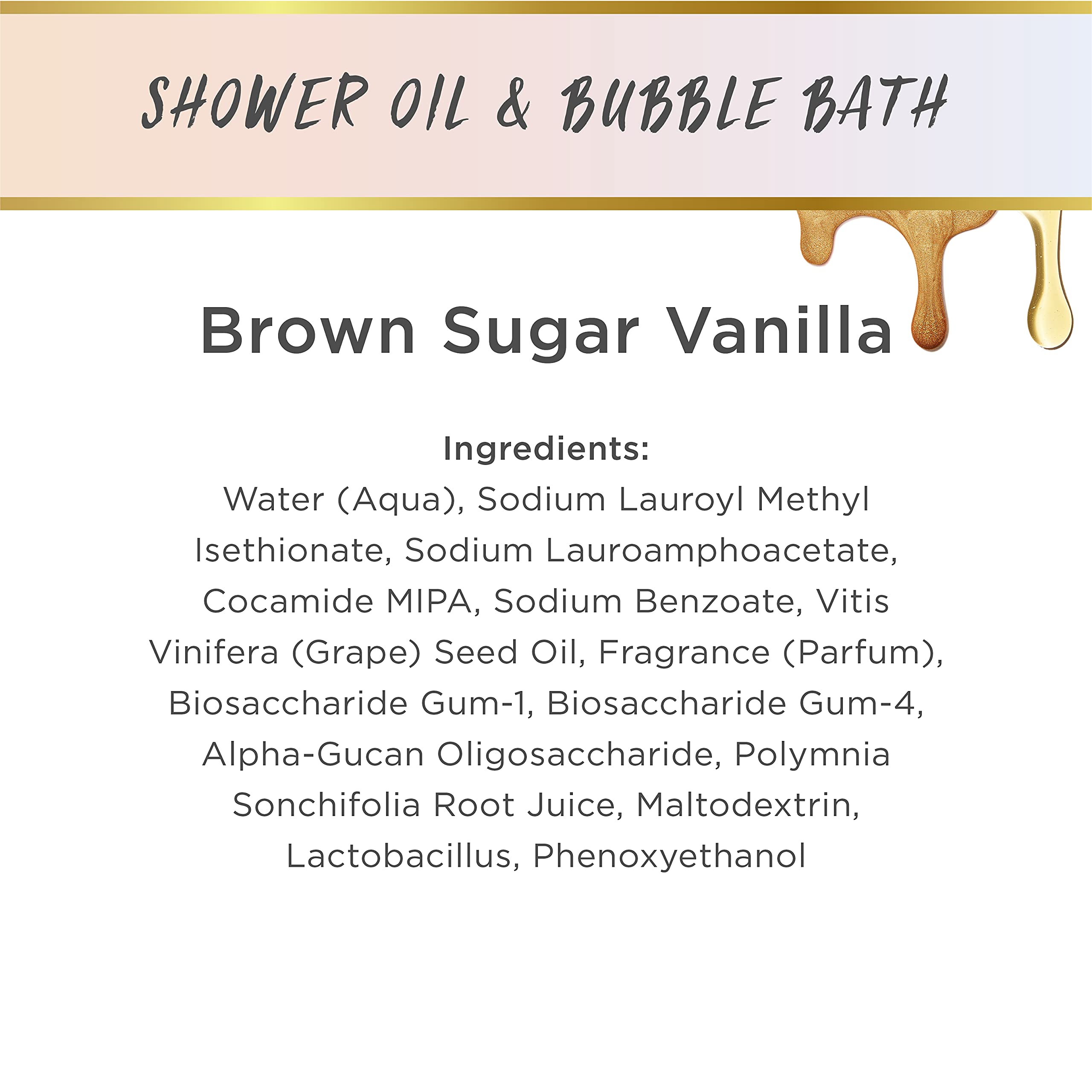 LaLicious Brown Sugar Vanilla Shower Oil & Bubble Bath – Probiotics, Grapeseed Oil, Paraben-Free (10oz)