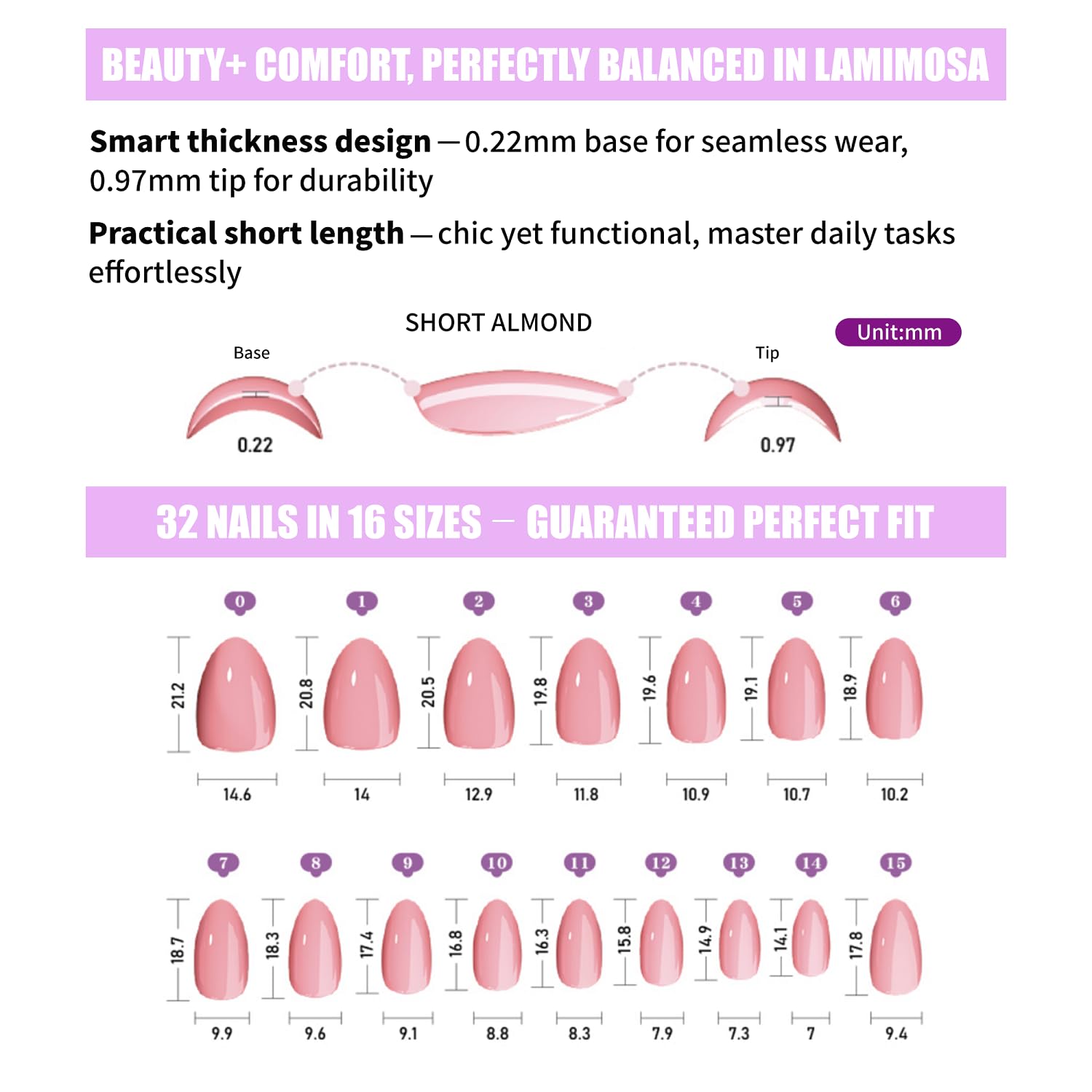 LAMIMOSA Swan Lake 32Pcs French Tip Press-On Nails Short Almond 16 Sizes
