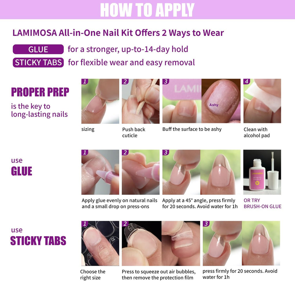 LAMIMOSA Swan Lake 32Pcs French Tip Press-On Nails Short Almond 16 Sizes