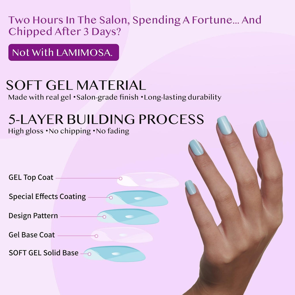 LAMIMOSA Swan Lake 32Pcs French Tip Press-On Nails Short Almond 16 Sizes