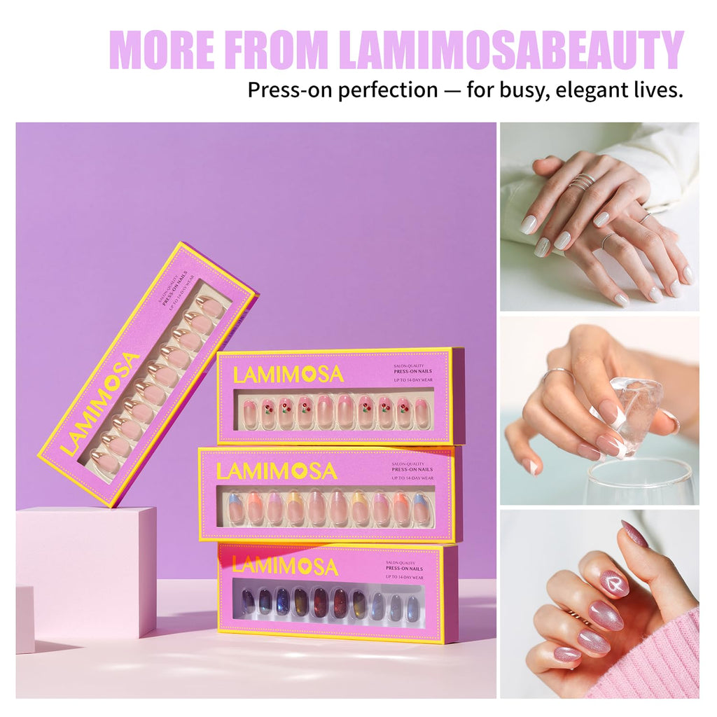 LAMIMOSA Swan Lake 32Pcs French Tip Press-On Nails Short Almond 16 Sizes