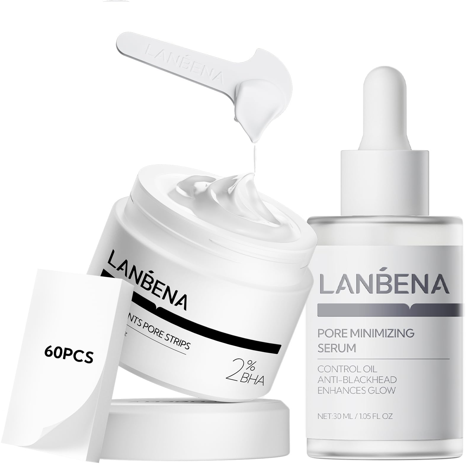 LANBENA 3-in-1 Blackhead Removing Set | Pore Strips, Serum & Papers