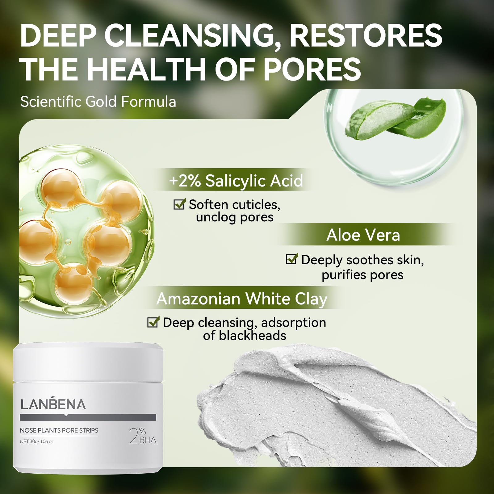 LANBENA 2-Pack Pore Strips: 2% Salicylic Acid Nose Strips + Bamboo Charcoal Mask