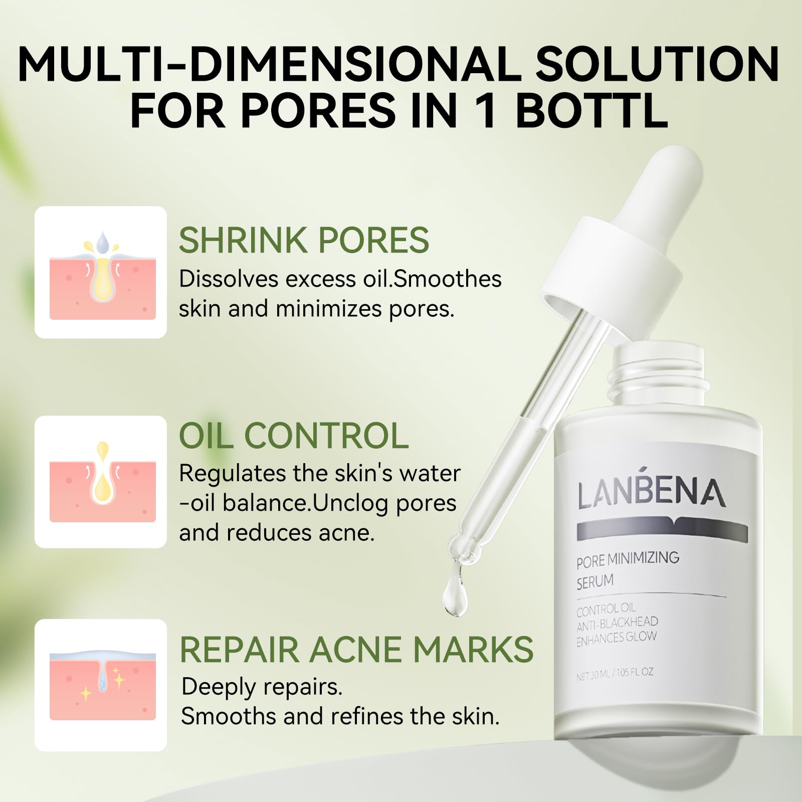 LANBENA 3-in-1 Blackhead Removal Set — Bamboo Charcoal Pore Strips, Pore Minimizing Serum & Removal Papers