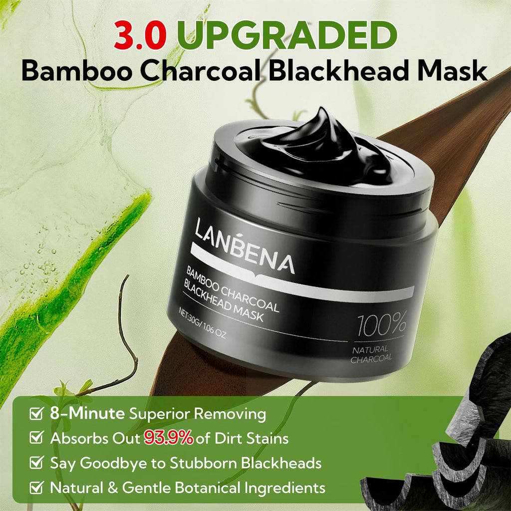 LANBENA Upgraded 2.0 Bamboo Charcoal Blackhead Remover Mask – 60 Nose Strips