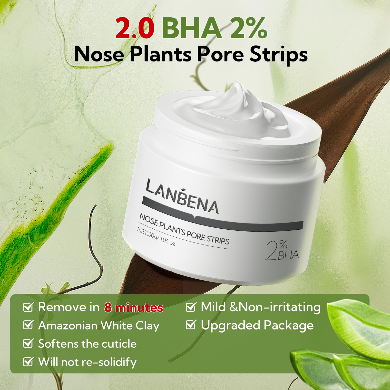 LANBENA 2-Pack Pore Strips: 2% Salicylic Acid Nose Strips + Bamboo Charcoal Mask