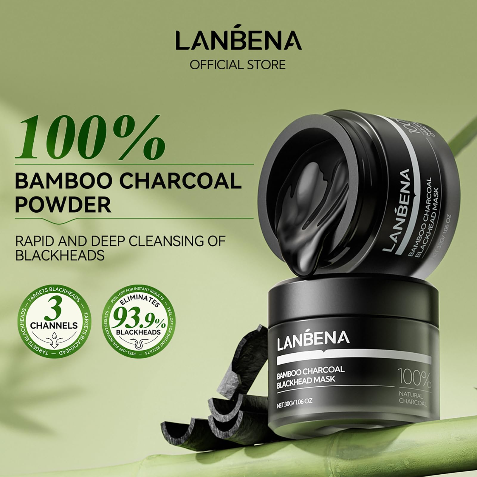 LANBENA 3.0 Bamboo Charcoal Nose Strips – Upgraded Blackhead Remover Mask
