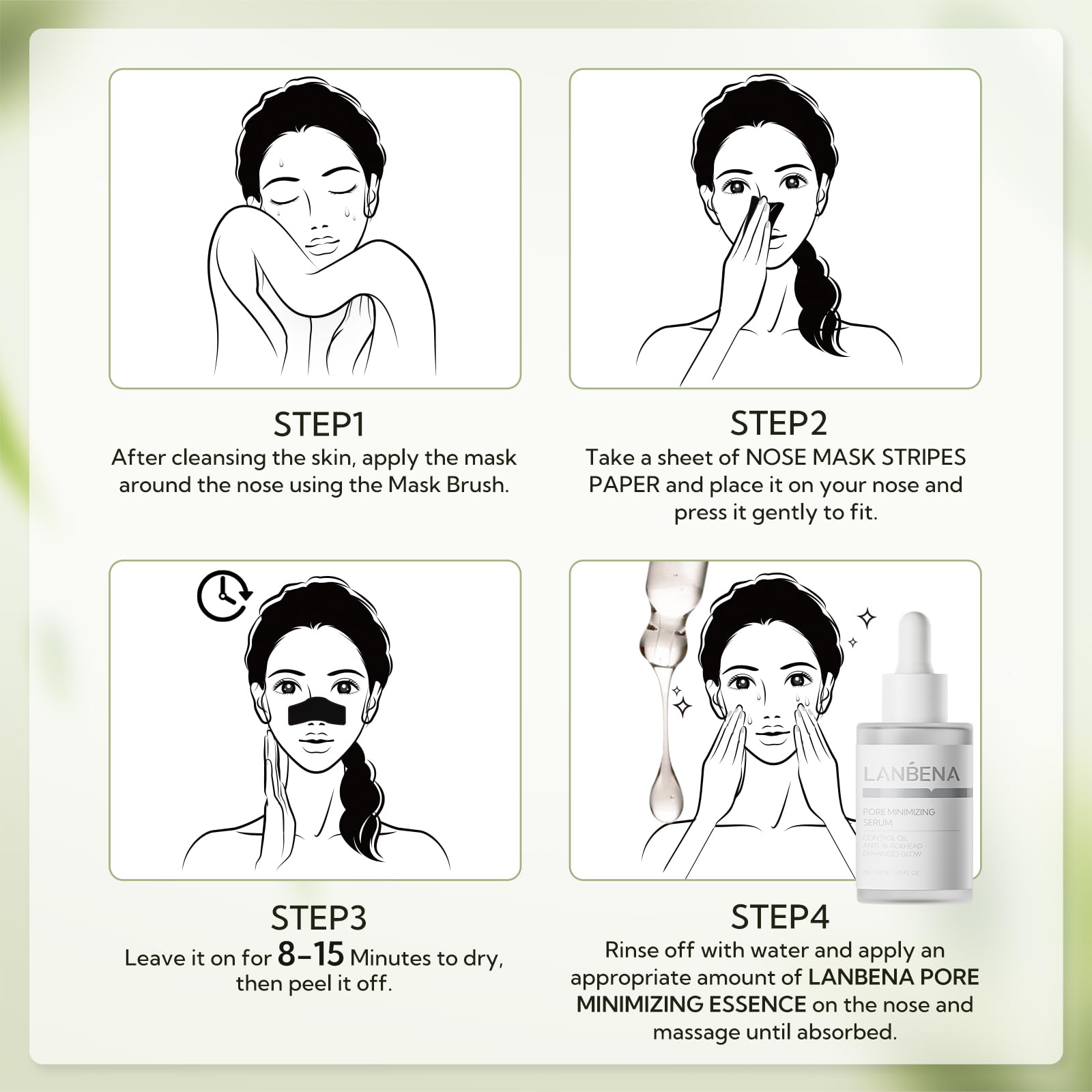 LANBENA 2-Pack Pore Strips 2.0 + Bamboo Charcoal Mask 3.0 – 2% BHA, White Clay, Oil Control