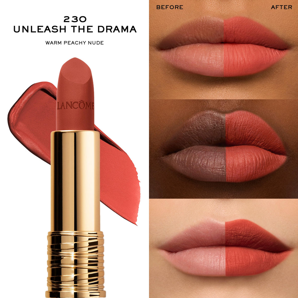 Lancôme L’Absolu Rouge Drama Matte Lipstick 230 – Ultra Matte Finish, 8HR Full Coverage, Ceramides & Hyaluronic Acid