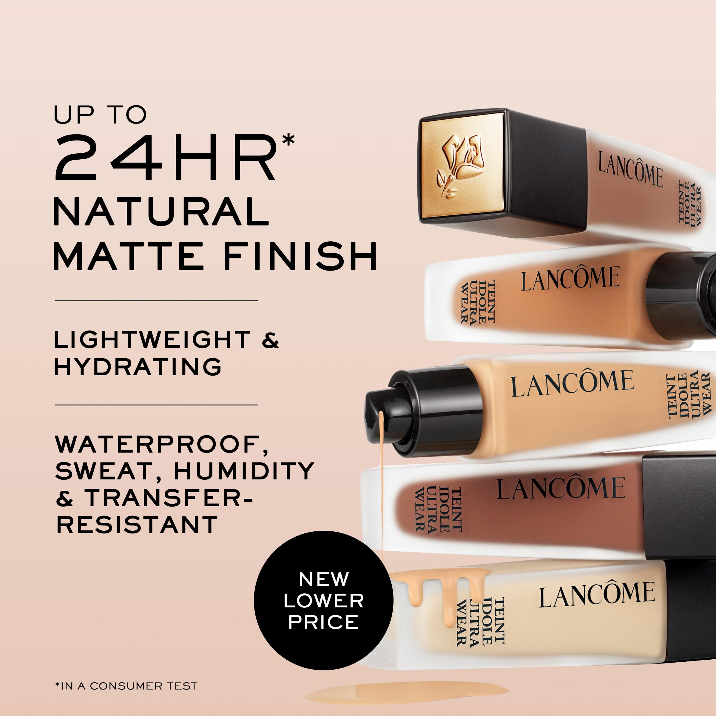 Lancôme Teint Idole Ultra Wear Natural Matte Foundation – 24HR, Waterproof, Hydrating (455W) – Medium-Deep with Warm/Golden Undertones