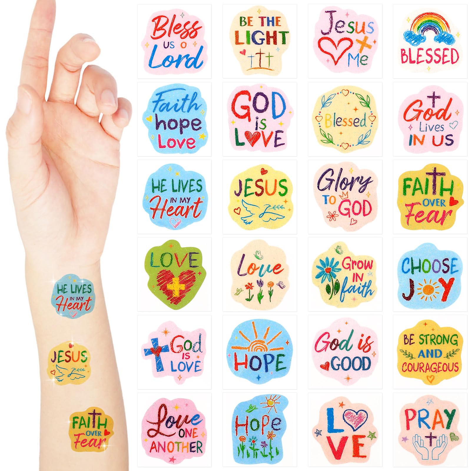 Landhoow 240Pcs Religious Christian Glitter Tattoos – Temporary Face & Body Stickers