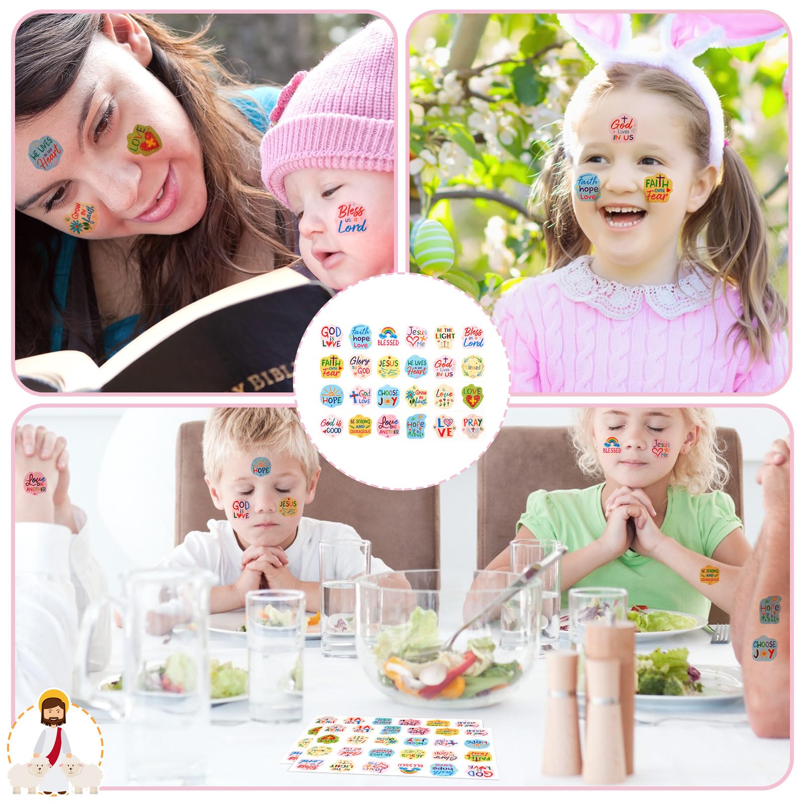 Landhoow 240Pcs Religious Christian Glitter Tattoos – Temporary Face & Body Stickers