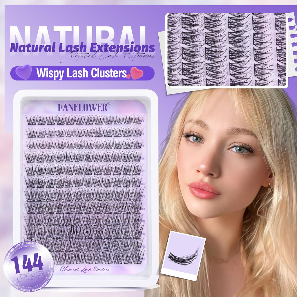 Lanflower Lash Extension Kit | Natural Lash Clusters & Wispy C-Curved Lashes