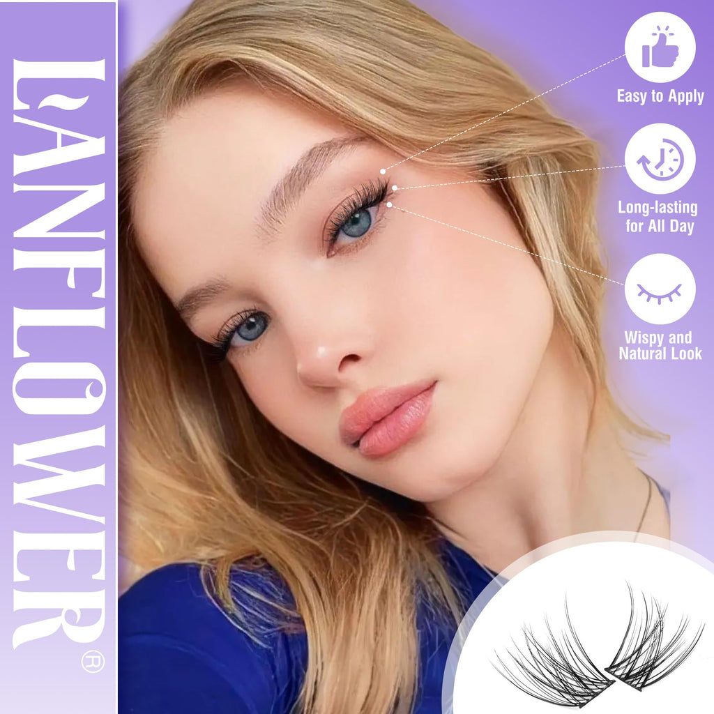 Lanflower Lash Extension Kit | Natural Lash Clusters & Wispy C-Curved Lashes