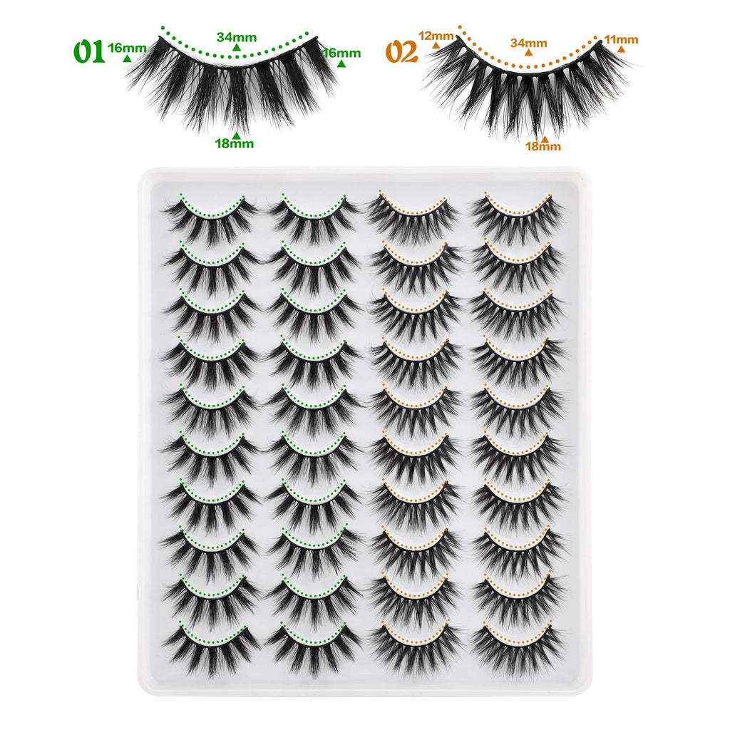 LANFLOWER Natural 3D Faux Mink Lashes Pack – 20 Pairs, 2 Styles, Handmade