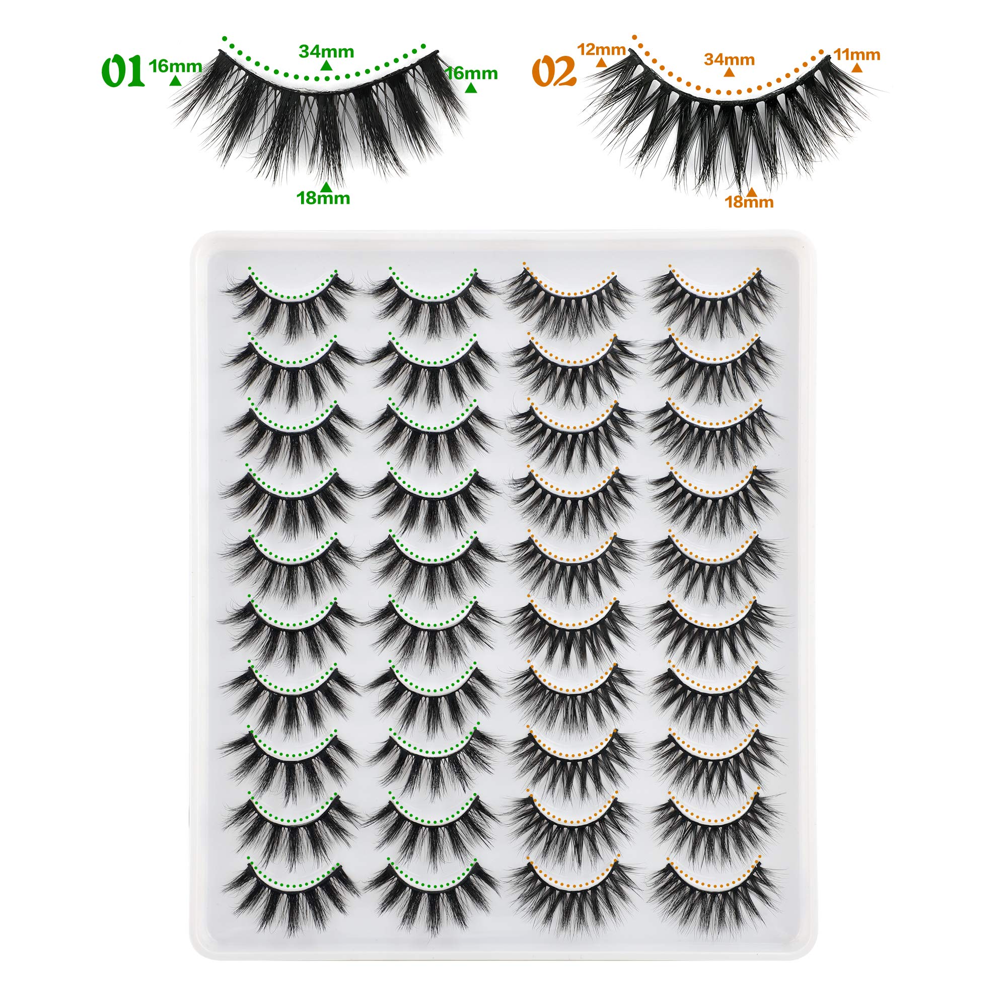 LANFLOWER Natural 3D Faux Mink Lashes Pack – 20 Pairs, 2 Styles, Handmade