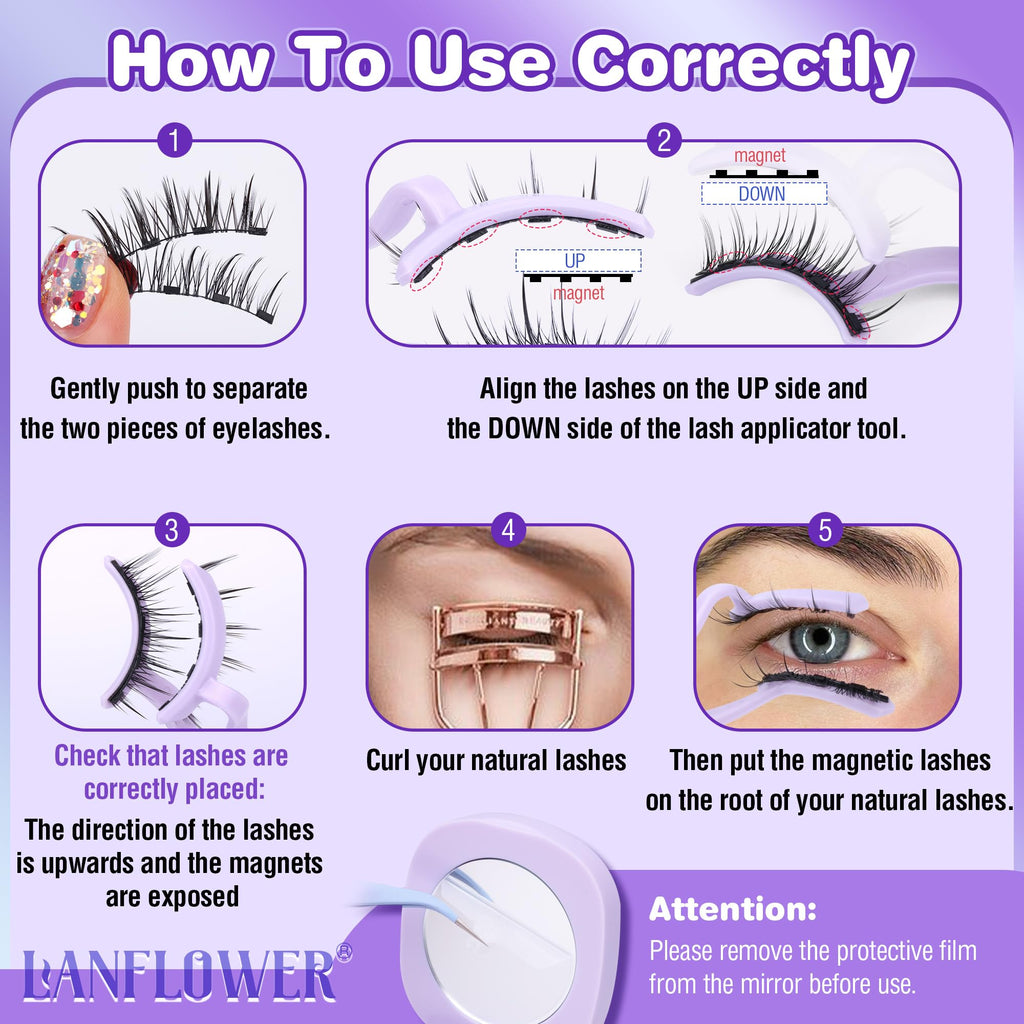 LANFLOWER Magnetic Eyelash with Applicator – Wispy Lash Clusters