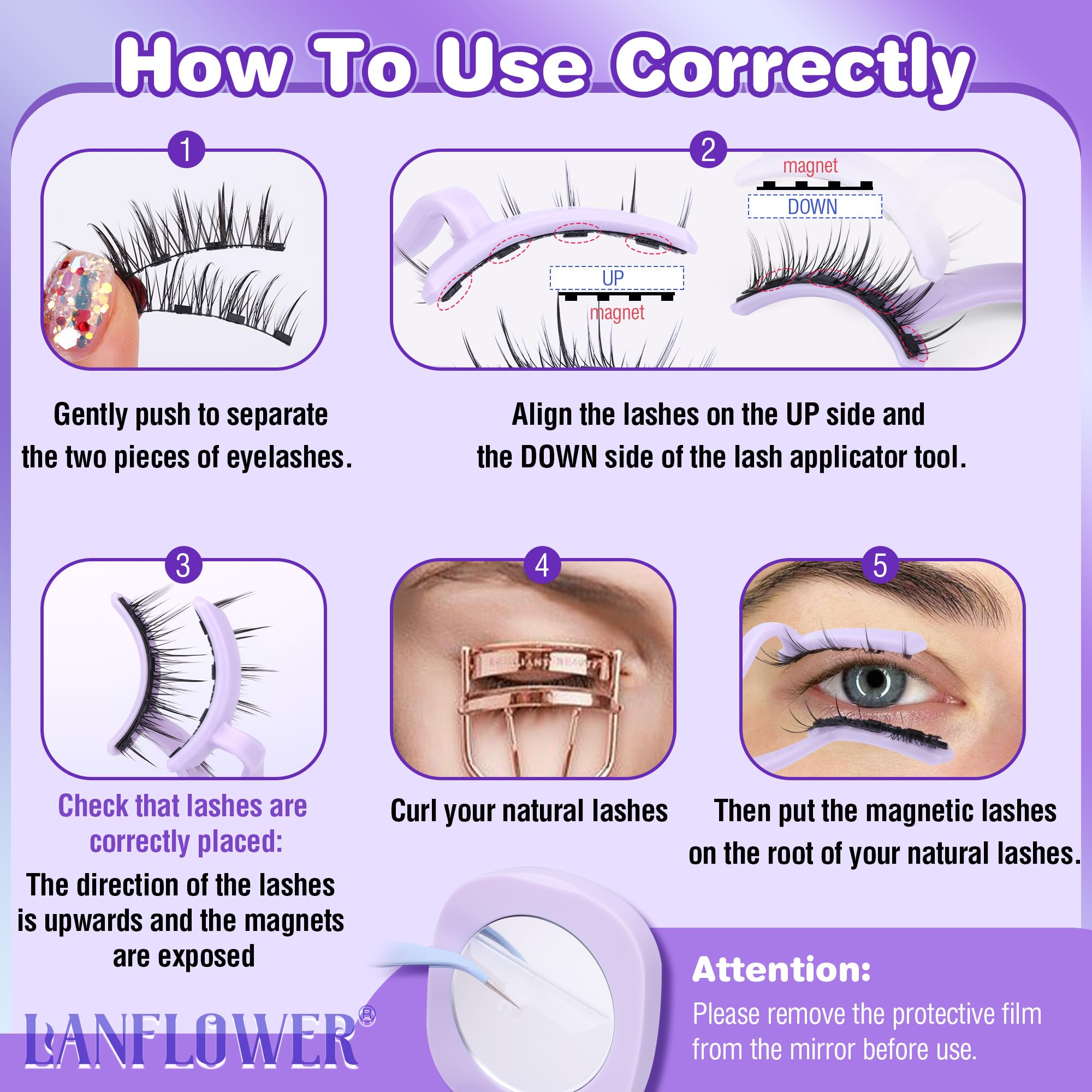 LANFLOWER Magnetic Eyelash with Applicator – Wispy Lash Clusters