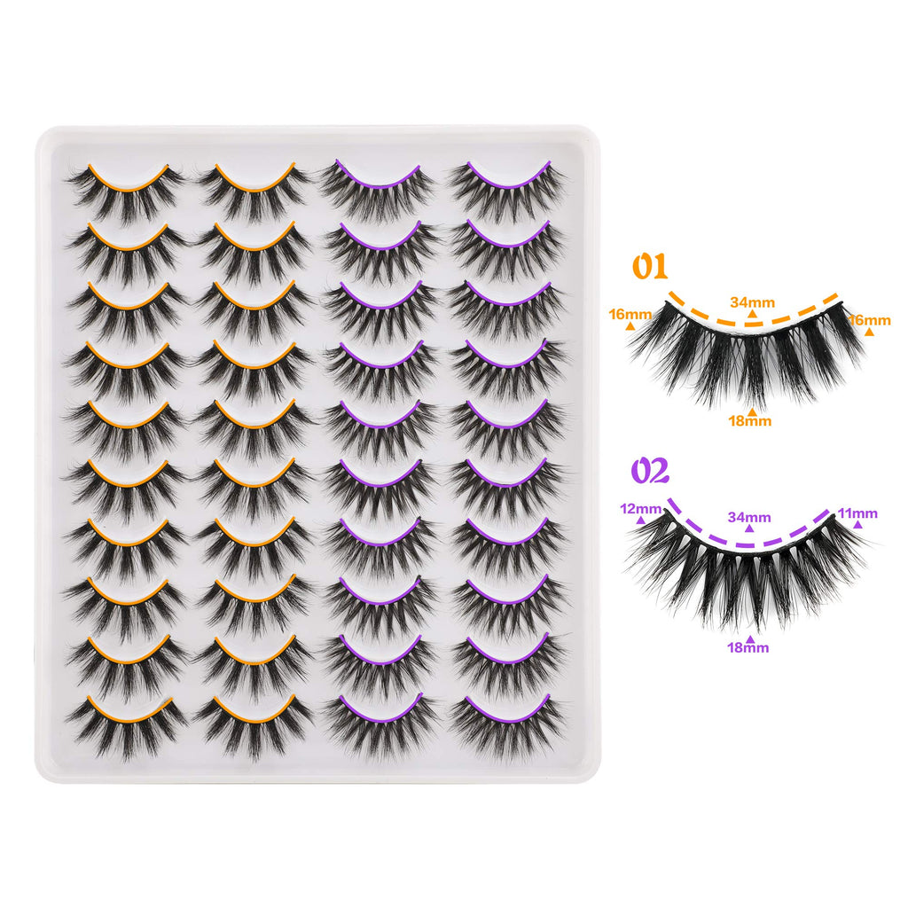 LANFLOWER Natural 3D Faux Mink Lashes Pack – 20 Pairs, 2 Styles, Handmade